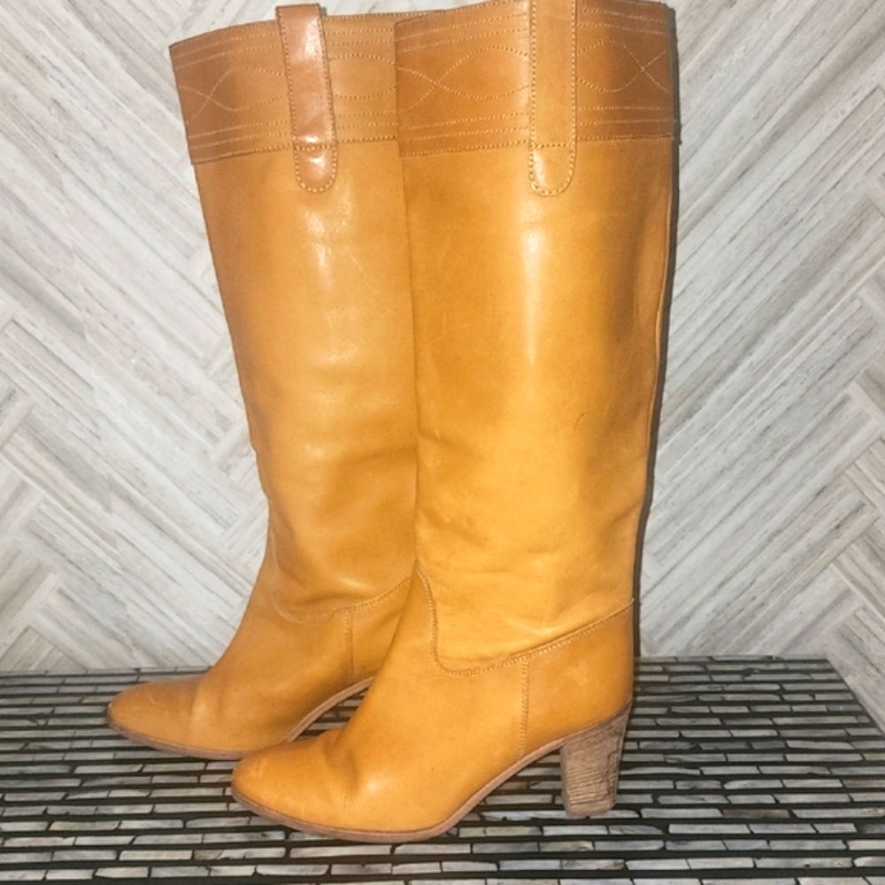 J. Crew Tan Leather Heeled Boots